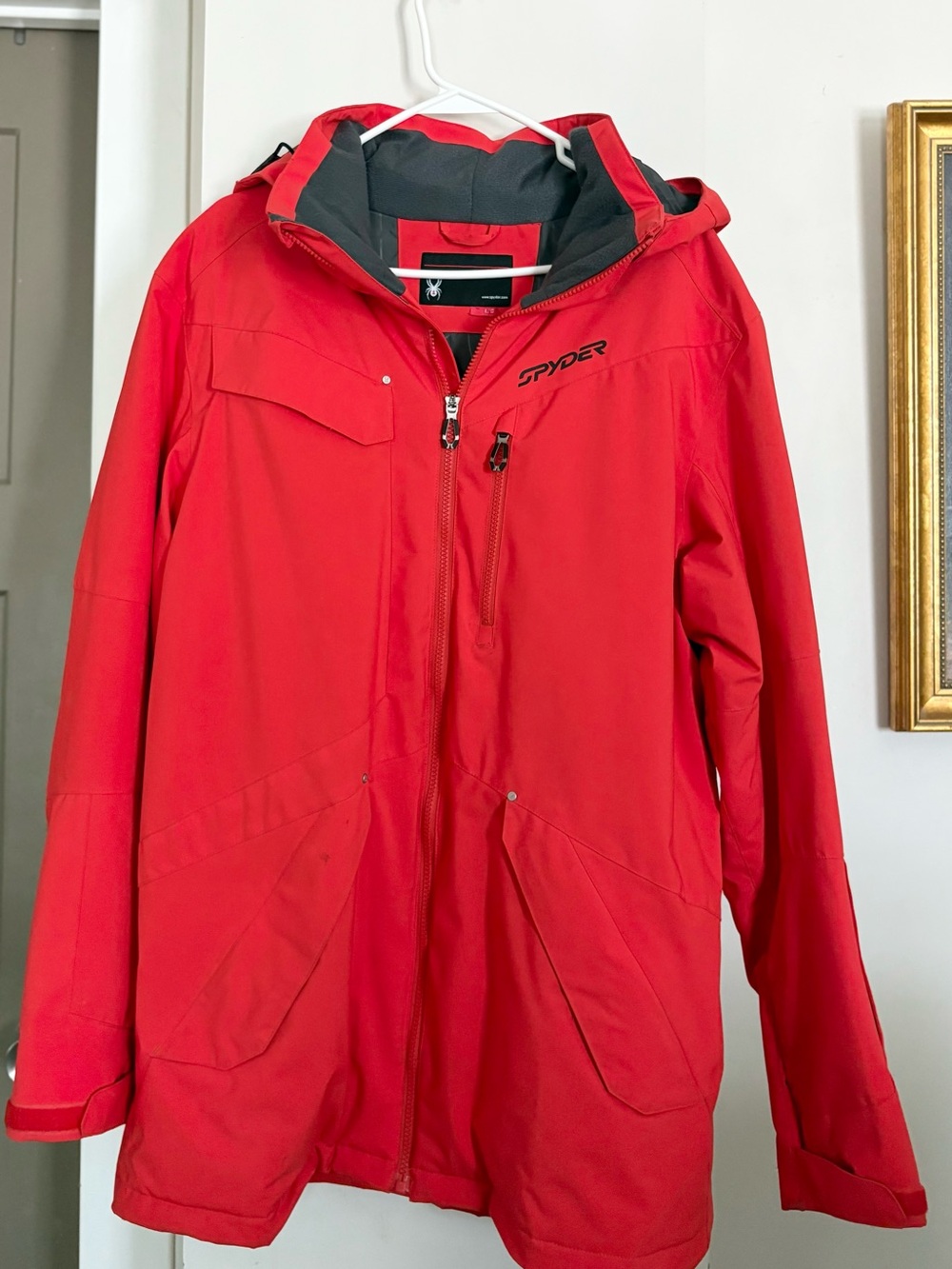 Spyder Men's Red Hooded Ski Jacket - Insulated Shell